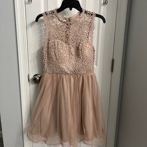 Peach Lace Homecoming Dress